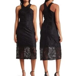 Sam Edelman Criss Cross High Neck Black Lace Dress Size 8